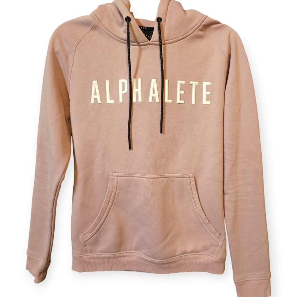 Alphalete Hooded Long Sleeved Logo Sweatshirt in Dusty Rose